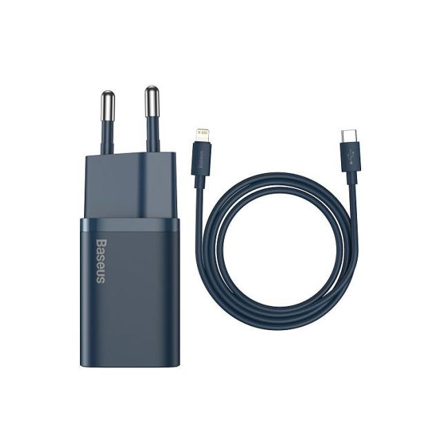 Baseus Φορτιστής με Θύρα USB-C και Καλώδιο USB-C - Lightning 20W Power Delivery Μπλε (Super Si)