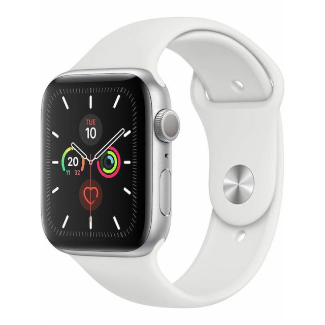 Apple Watch Series 5 Aluminium 44mm Αδιάβροχο με Παλμογράφο (Λευκό)